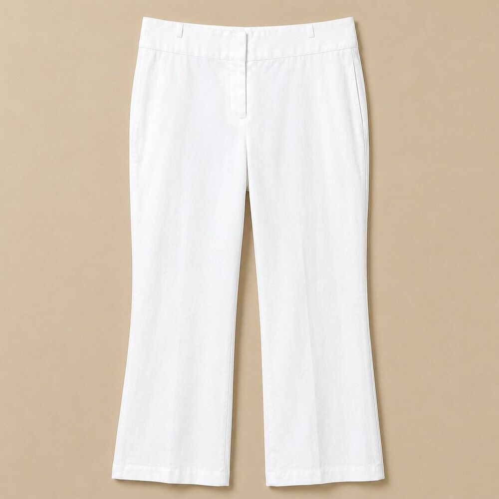 J. Jill White Linen Blend Stretch Straight Leg Pants Women's Sz 8 Coastal Summer